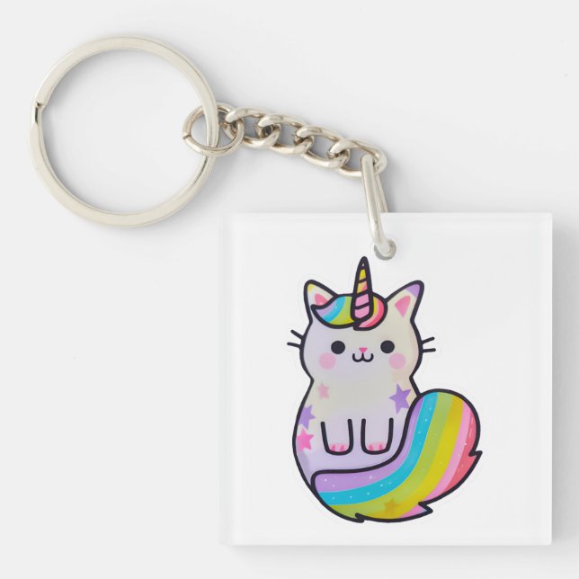 Niedliche Katze Einhorn Regenbogen Schlüsselanhänger (Vorderseite)