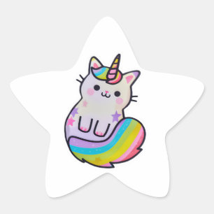 Niedliche Katze Einhorn Regenbogen Stern-Aufkleber