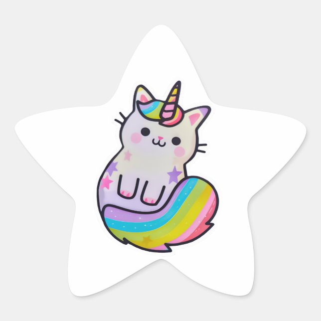 Niedliche Katze Einhorn Regenbogen Stern-Aufkleber (Vorderseite)
