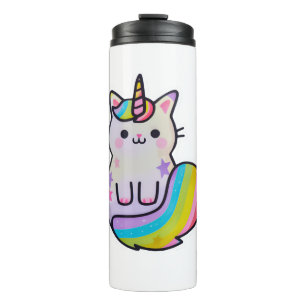 Niedliche Katze Einhorn Regenbogen Thermosbecher