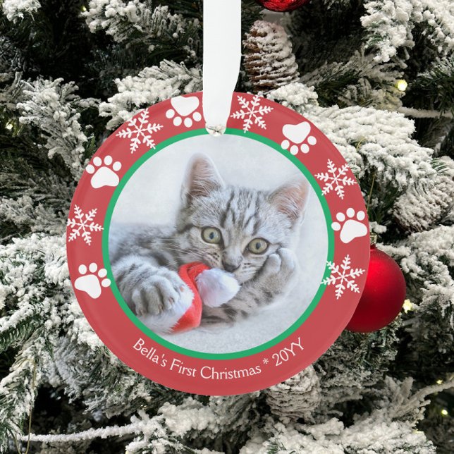 Niedliche Katze Erste Weihnachtsschneeflocken Paw  Ornament (Von Creator hochgeladen)