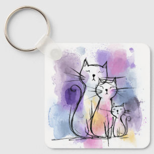 Niedliche Katze Familie Aluminium Square Schlüssel Schlüsselanhänger
