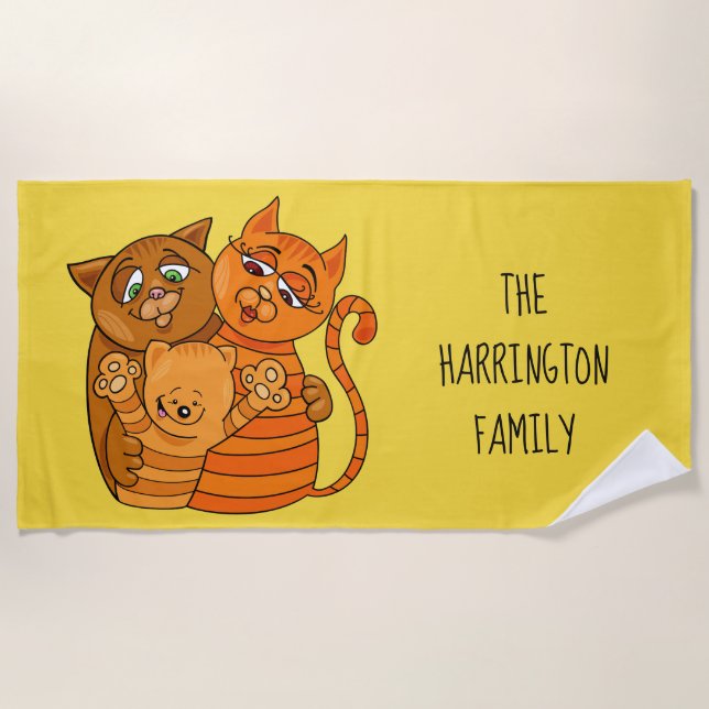 Niedliche Katze Familien individuelle Name und Far Strandtuch (Vorderseite)
