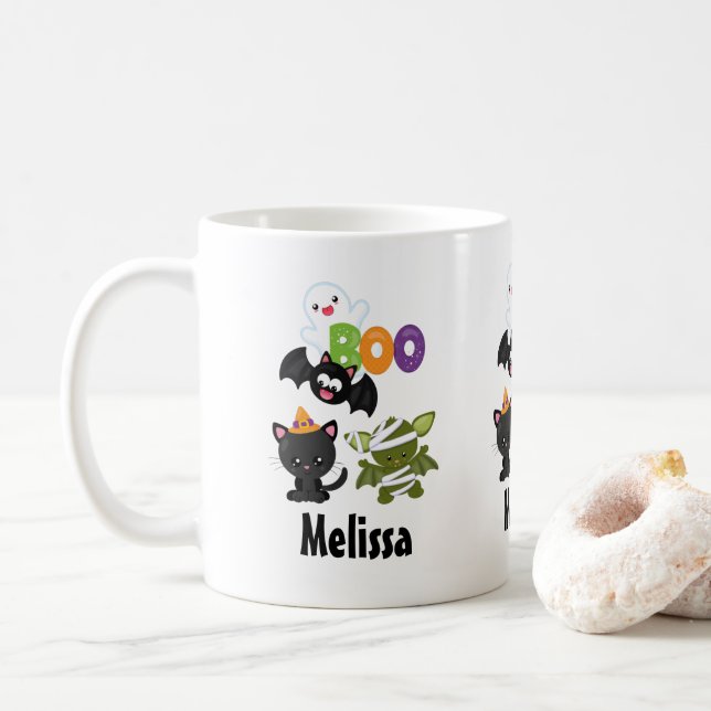 Niedliche Katze, Fledermäuse, Mama und Geist Kaffeetasse (Mit Donut)