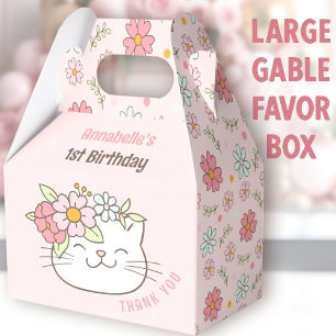 Niedliche Katze Floral Pink Girl 1. Geburtstag Gro Geschenkschachtel