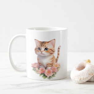 Niedliche Katze Floral Whimsical Felge Kaffeetasse