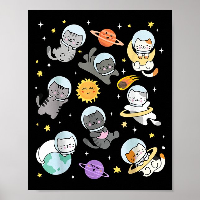 Niedliche Katze Funny Space Astronaut Planet Katze Poster (Vorne)