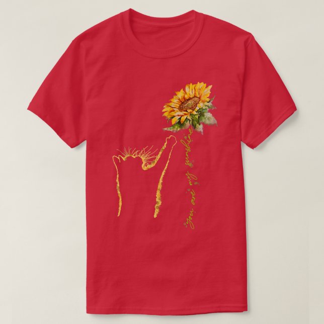 Niedliche Katze für eine Sonnenblume  T-Shirt (Design vorne)