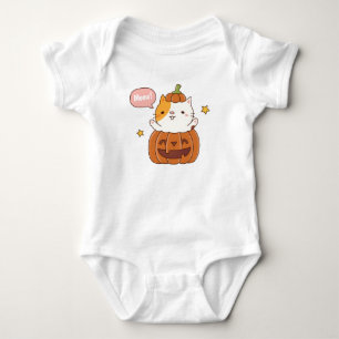 Niedliche Katze, gebürstetes KürbisHalloween Baby Strampler