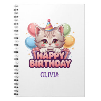 Niedliche Katze Geburtstag Personalisiert Mädchen- Notizblock
