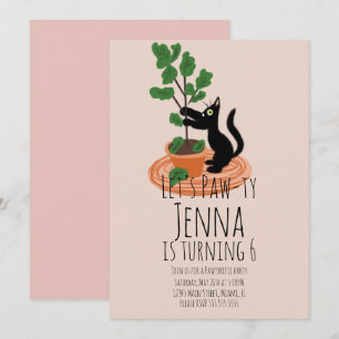 Niedliche Katze Geburtstagsparty Black Pink Einlad Einladung