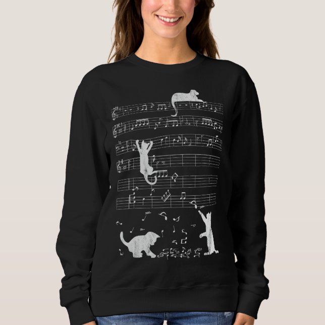 Niedliche Katze gestörte Musiknoten Kitty Piano Mu Sweatshirt (Vorderseite)