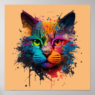 Niedliche Katze - Graffiti Neon Tinte Splash Poster