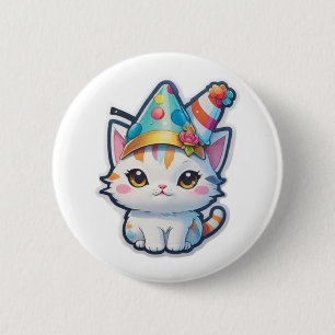 Niedliche Katze hält ein Neujahrsfest im Party Button