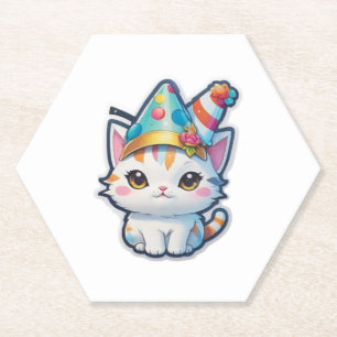 Niedliche Katze hält ein Neujahrsfest im Party Untersetzer