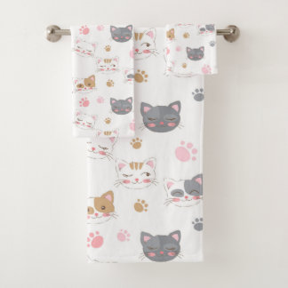 Niedliche Katze hat ein lächelndes Katzen-Muster Badhandtuch Set