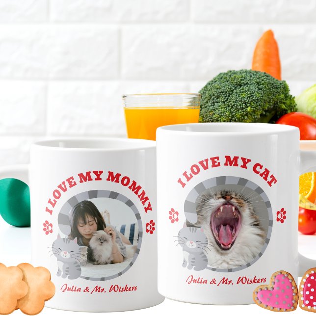 Niedliche Katze I Liebe My Mommy Cat Mama Foto Gra Jumbo-Tasse (Cute Cat I Love My Mommy Cat Mama Photo Graphic Giant Coffee Mug Add Your Text and Photo)
