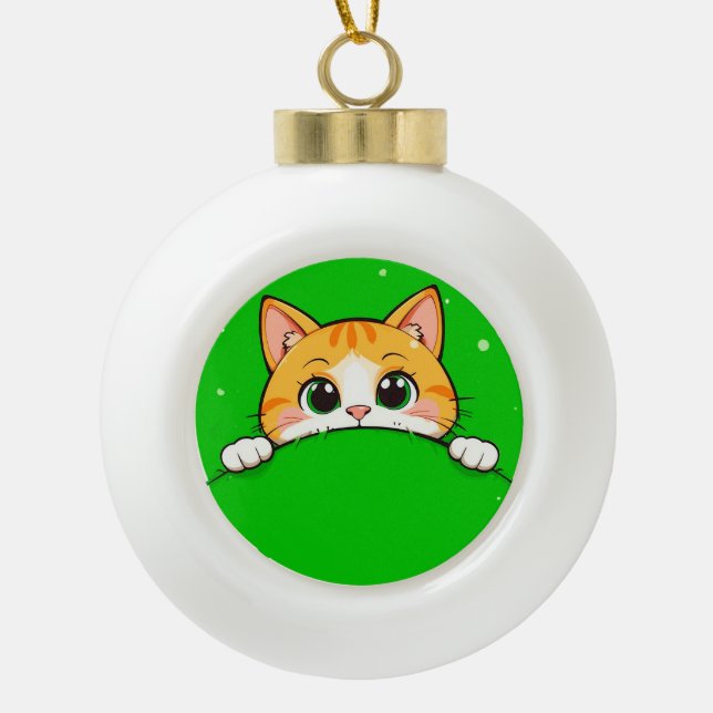Niedliche Katze-Illustration Keramik Kugel-Ornament (Vorderseite)