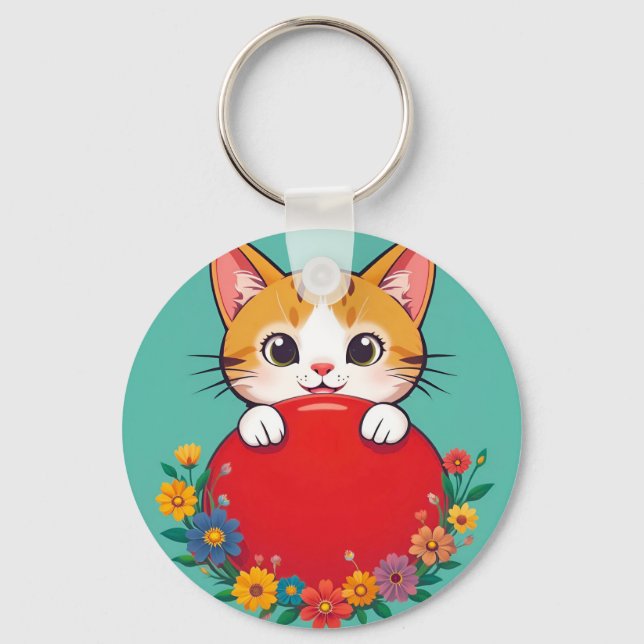 Niedliche Katze-Illustration Schlüsselanhänger (Vorderseite)