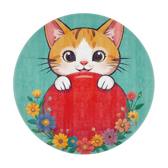 Niedliche Katze-Illustration Schneidebrett (Vorderseite)