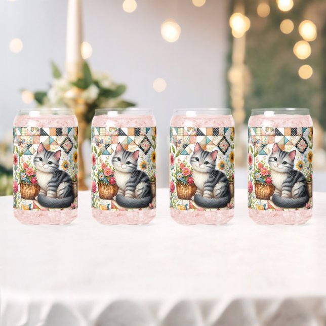 Niedliche Katze im Blumengeflecht Dosenglas (Insitu (Hochzeit))