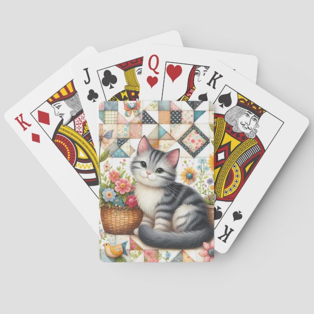Niedliche Katze im Blumengeflecht Spielkarten (Rückseite)