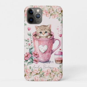 Niedliche Katze im Cup Rosa Rose Blume Case-Mate iPhone Hülle
