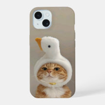Niedliche Katze im Fall Duck Hat iPhone 15