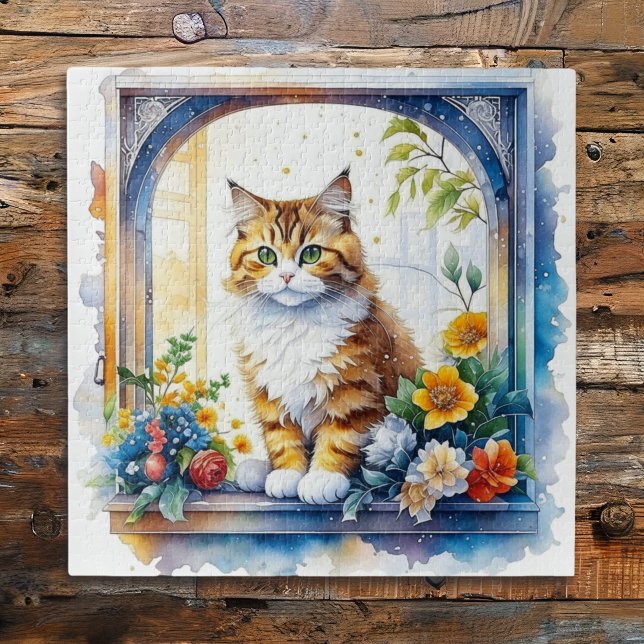 Niedliche Katze im Fenster der Blume Puzzle (Von Creator hochgeladen)