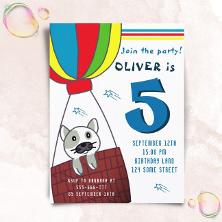 Niedliche Katze im Heißluftballon Junge Geburtstag Einladungspostkarte