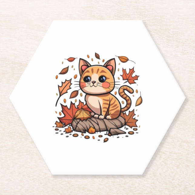 Niedliche Katze im Herbst Untersetzer (Vorderseite)