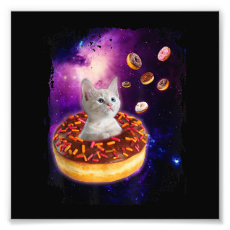 Niedliche Katze im Inneren Donut im Weltraum Liebh Fotodruck