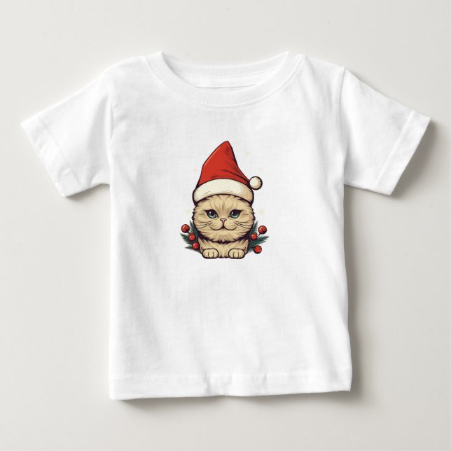 Niedliche Katze im Santa Claus-Hut Baby T-shirt (Vorderseite)