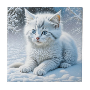 Niedliche Katze im Schnee Fliese