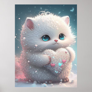 Niedliche Katze im Schnee mit Herz Personalisiert  Poster