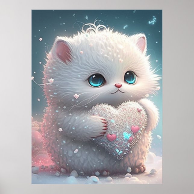 Niedliche Katze im Schnee mit Herz Personalisiert  Poster (Vorne)