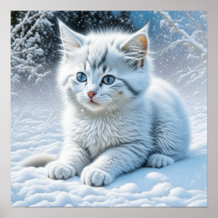 Niedliche Katze im Schnee Poster