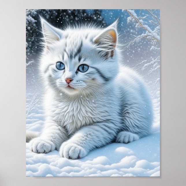 Niedliche Katze im Schnee Poster (Vorne)