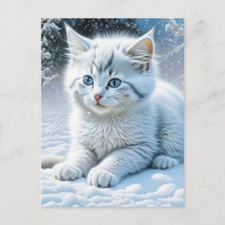 Niedliche Katze im Schnee Postkarte