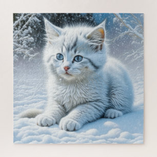 Niedliche Katze im Schnee Puzzle
