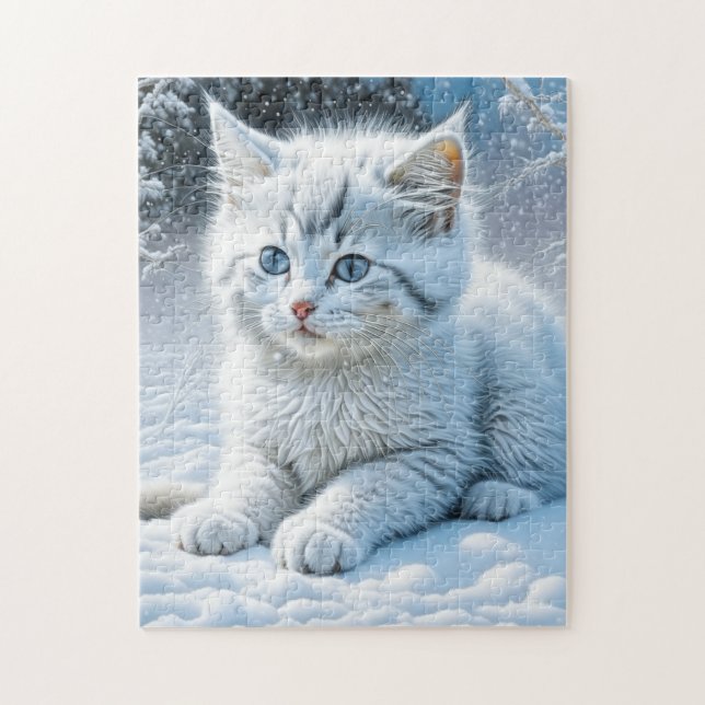Niedliche Katze im Schnee Puzzle (Vertikal)