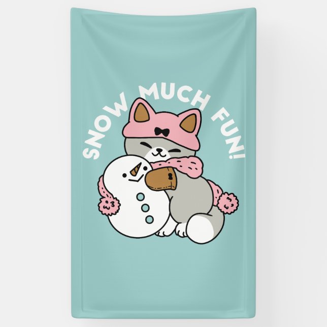 Niedliche Katze im Snow Gear mit Snowman Art Banner (Vertikal)