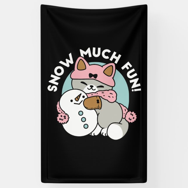 Niedliche Katze im Snow Gear mit Snowman Art Banner (Vertikal)