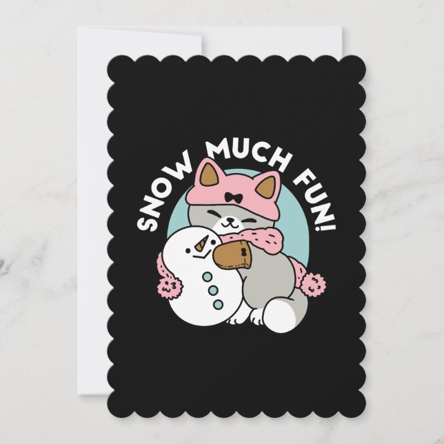 Niedliche Katze im Snow Gear mit Snowman Art Einladung (Vorderseite)