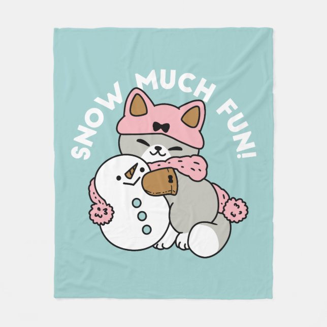 Niedliche Katze im Snow Gear mit Snowman Art Fleecedecke (Vorderseite)