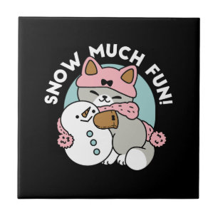 Niedliche Katze im Snow Gear mit Snowman Art Fliese