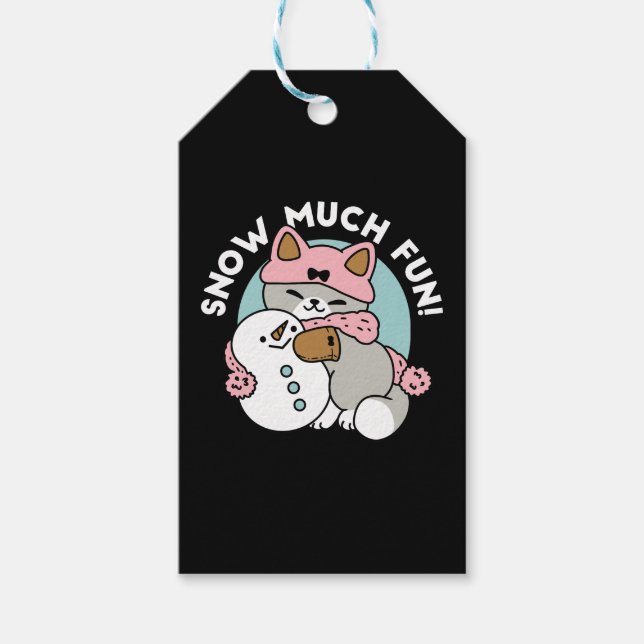 Niedliche Katze im Snow Gear mit Snowman Art Geschenkanhänger (Vorderseite)