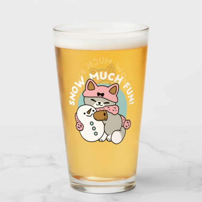 Niedliche Katze im Snow Gear mit Snowman Art Glas (Vorne (Gefüllt))
