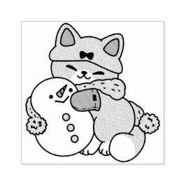 Niedliche Katze im Snow Gear mit Snowman Art Gummistempel