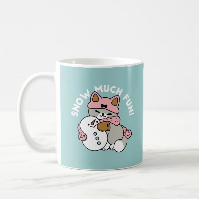 Niedliche Katze im Snow Gear mit Snowman Art Kaffeetasse (Links)